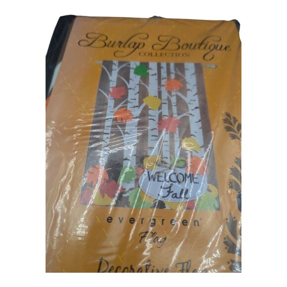 Evergreen Burlap Boutique Decorative Flag 28" X 44" Welcome Fall Autumn Birch - Picture 1 of 7